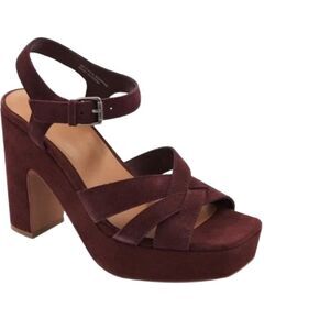 Splendid Suede Block Heel Platform Sandal 11 Ankle Strap Burgundy Brown Piper